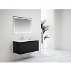 Ensemble meuble suspendu salle de bain 4 tiroirs Noir Mat - Plan vasque excentré gauche ANCODESIGN - meuble suspendu + double vasque céramique + miroir LED image 0