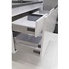 Ensemble meuble suspendu salle de bain 4 tiroirs Blanc Laqué - Plan vasque excentré gauche ANCODESIGN - meuble suspendu + double vasque céramique + miroir LED image 2