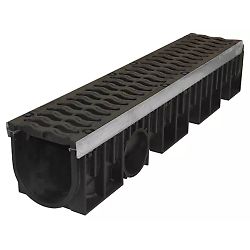 Canniveau longueur 1m avec 2 grilles fonte et feuillures en acier - Polypropylène Noir image