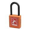 Cadenas orange en nylon, anse Ø 6 mm x H.44 mm avec étiquette de signalisation image 0