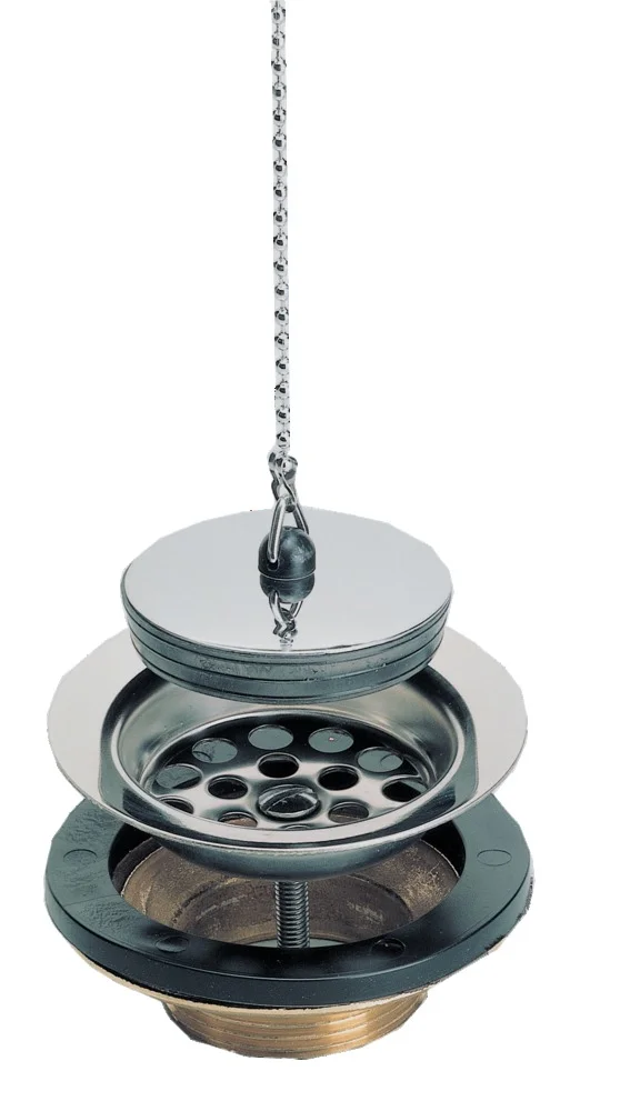 Bonde Laiton évier grès/synthèse avec grille inox, bouchon et chaînette image