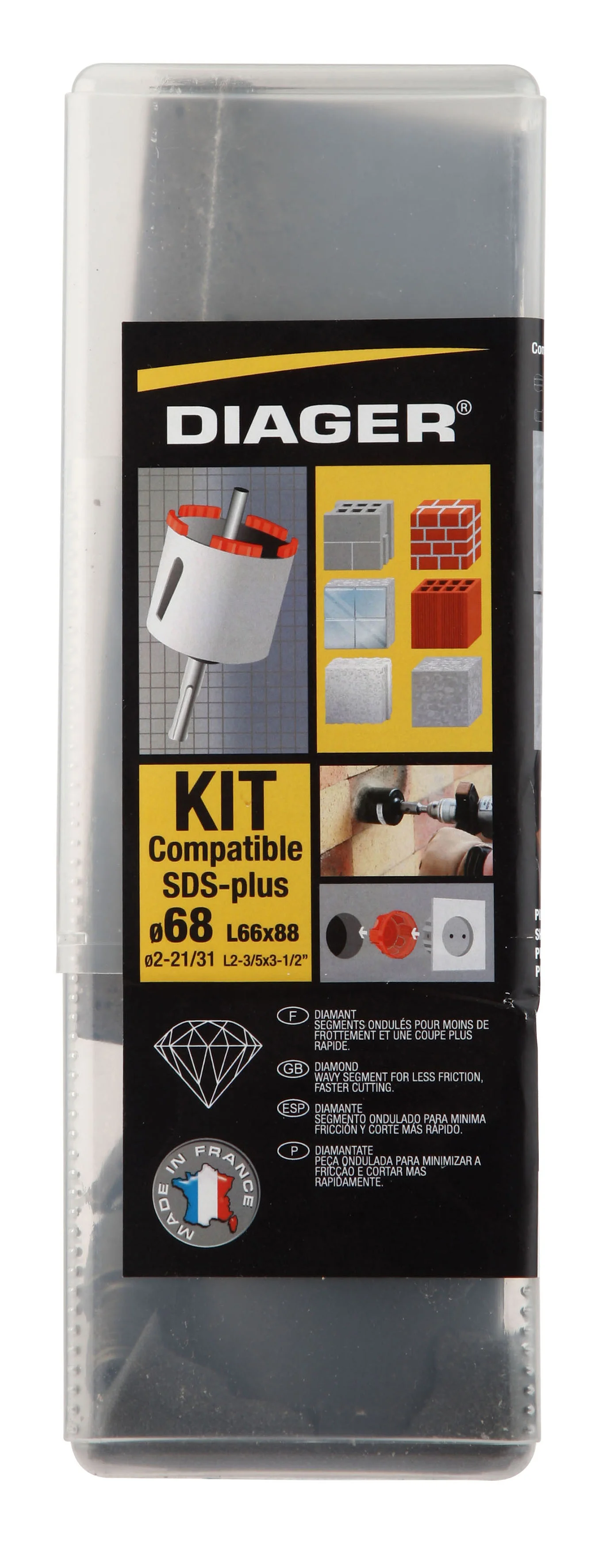 Kit trépan diamant + porte trépan SDS plus + guide centreur + pierre à aviver - 431C image