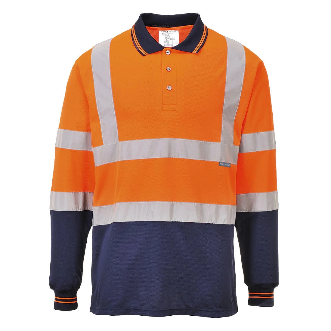 Polo bicolore manches longues Orange/Marine image