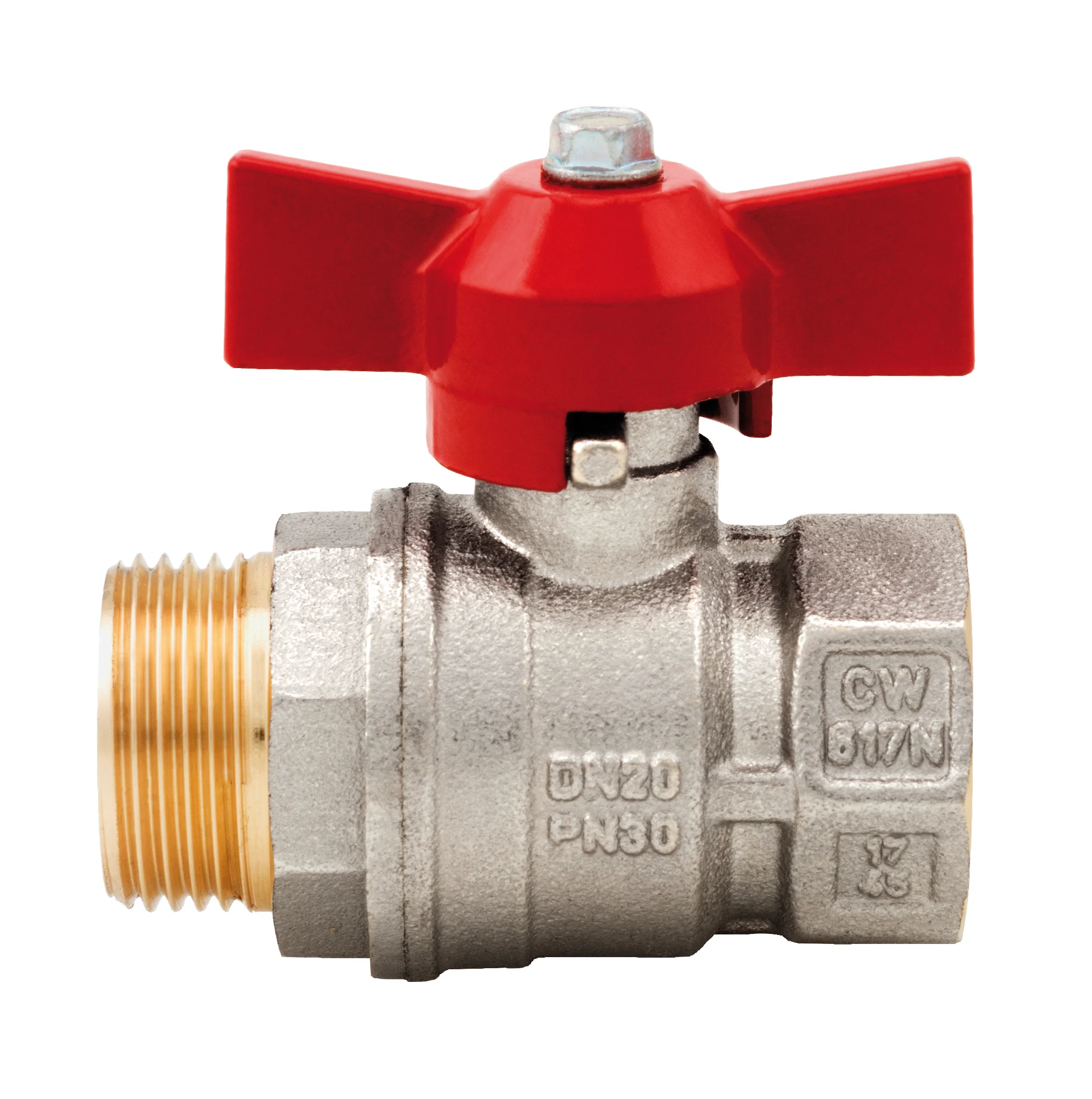 Vanne boisseau sphérique - Laiton - M/F - Poignée papillon rouge image