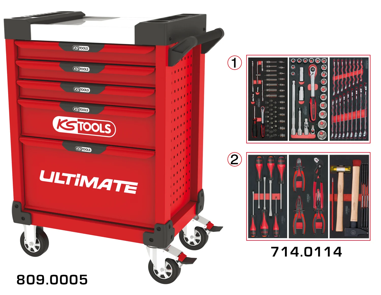 Servantes ULTIMATE 5 tiroirs équipées de 114 outils image