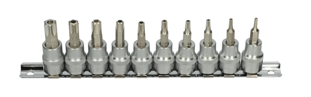 Rail de 10 douilles tournevis ULTIMATE® TORX® percé 3/8'', T10 à T55 image