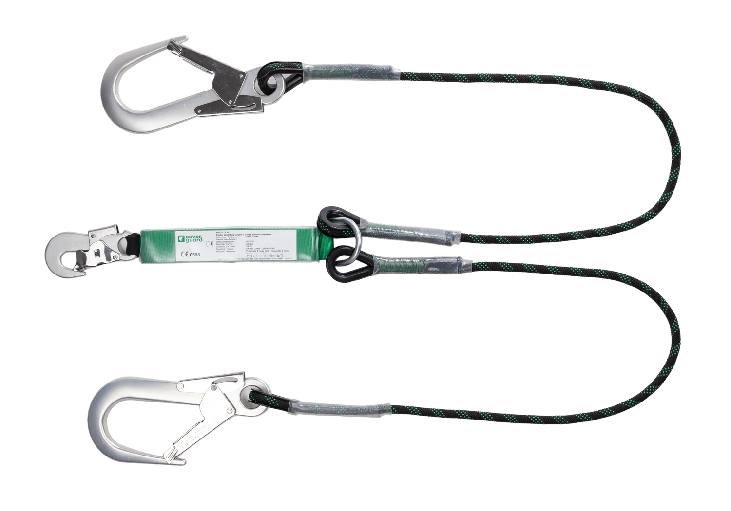 Longe double à absorbeur corde tressée avec 2 connecteurs aluminium ouverture 60mm PIRUS - EN355 image