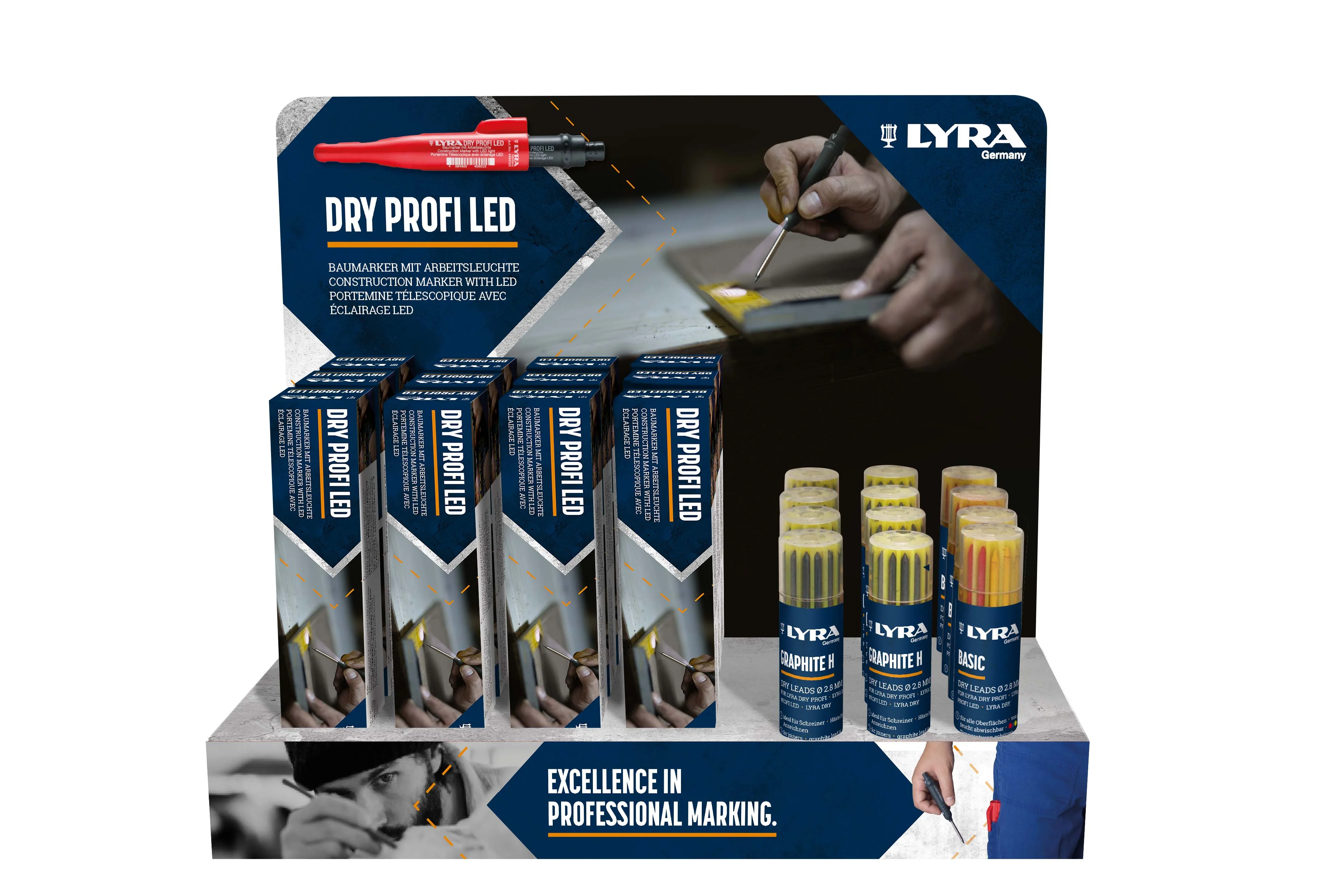 Display de 12 portemines LYRA DRY PROFI LED + 12 étuis de 12 mines (8 graphites + 4 basiques) image
