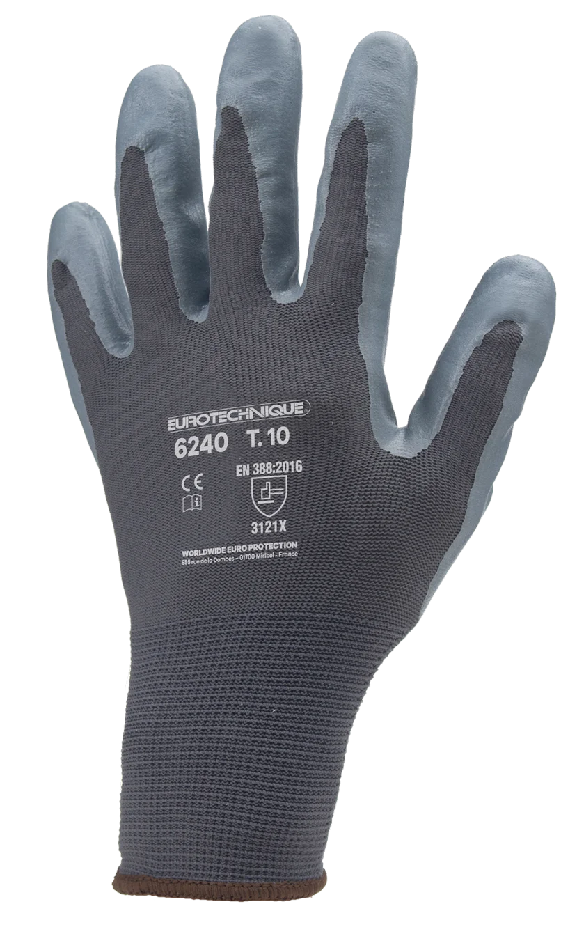 Lot de 10 paires de gants Manutention polyam gris - paume Nitrile gris mousse image