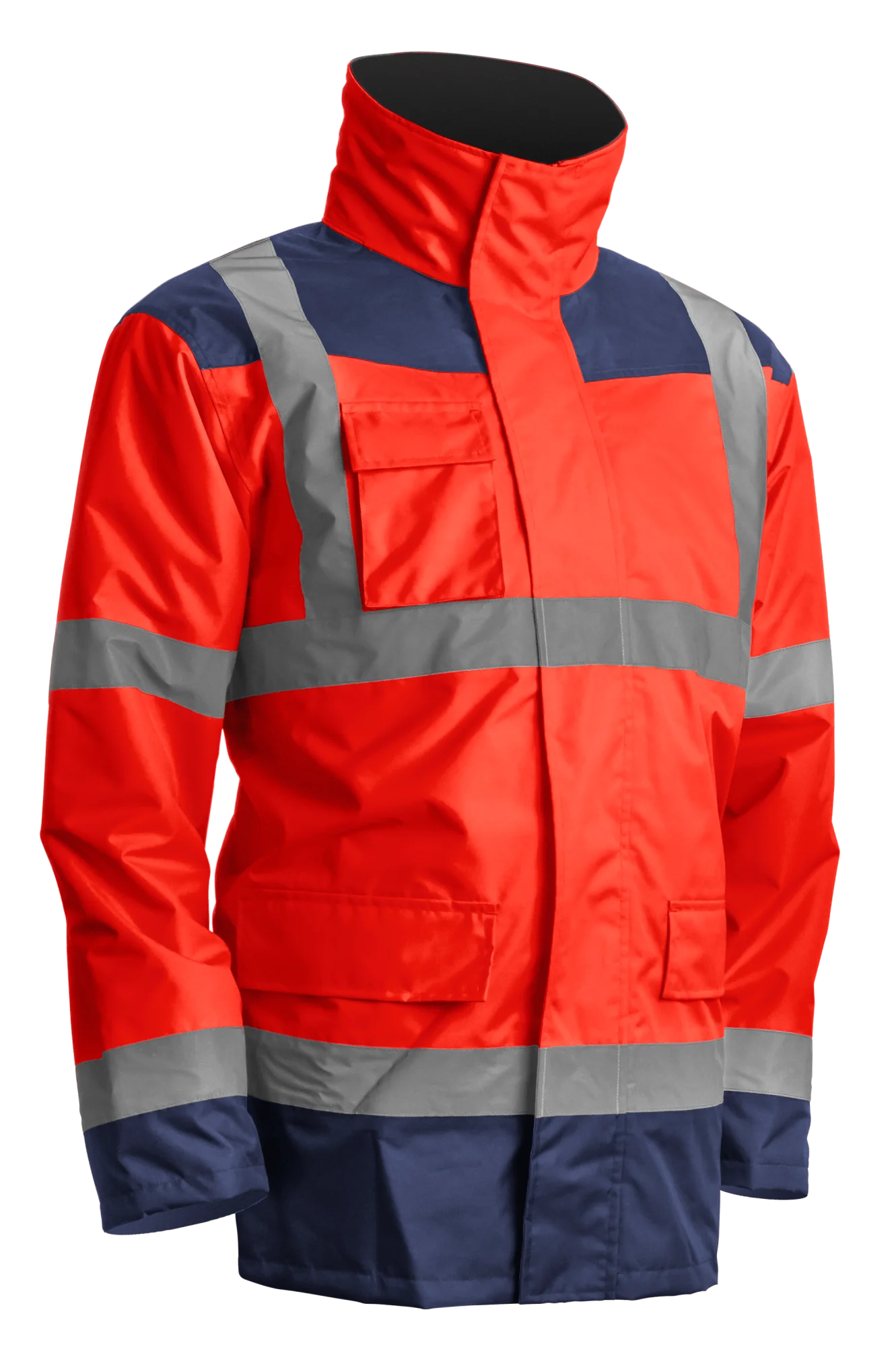 KANATA Parka de travail multicouches imperméable haute visibilité - Rouge Fluo / Bleu image