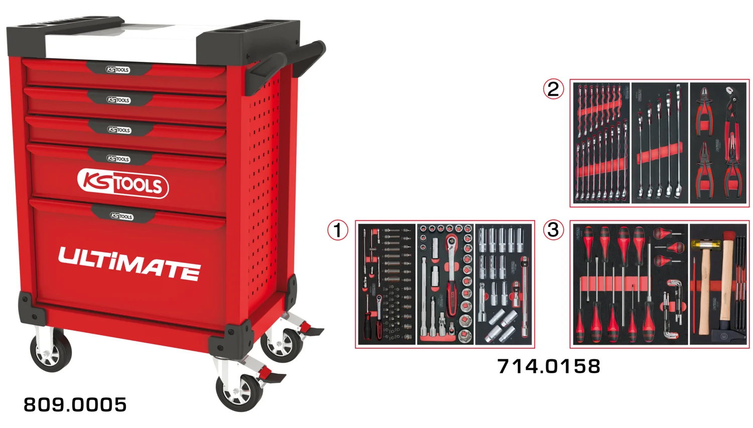 Servantes ULTIMATE 5 tiroirs équipées de 158 outils image