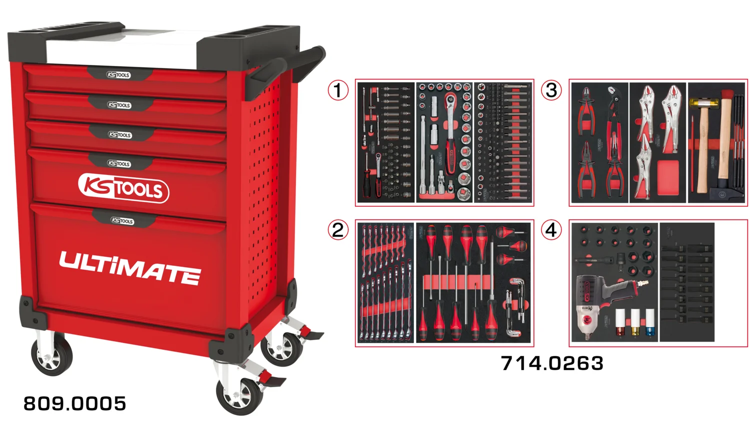 Servantes ULTIMATE 5 tiroirs équipées de 263 outils image