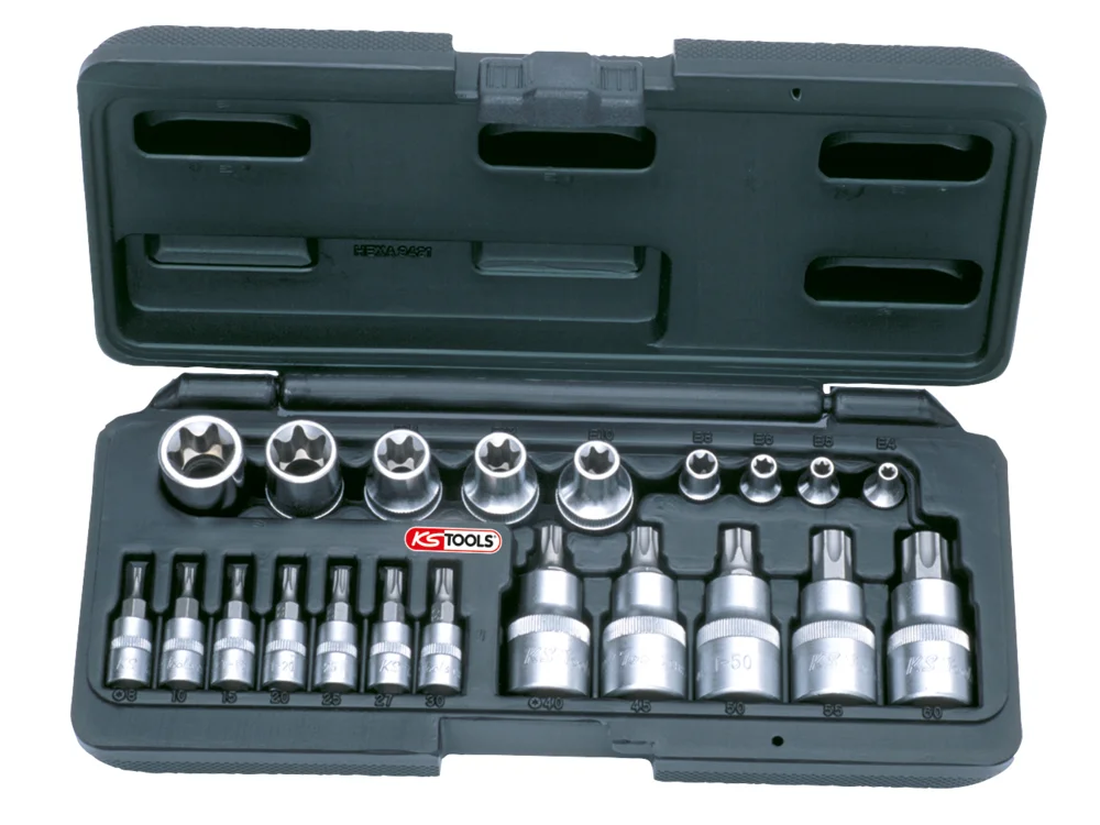 Coffret mâle/femelle TORX®, 1/4'' - 1/2'' - E4 à E20 - T8 à T60 - 21 pcs image
