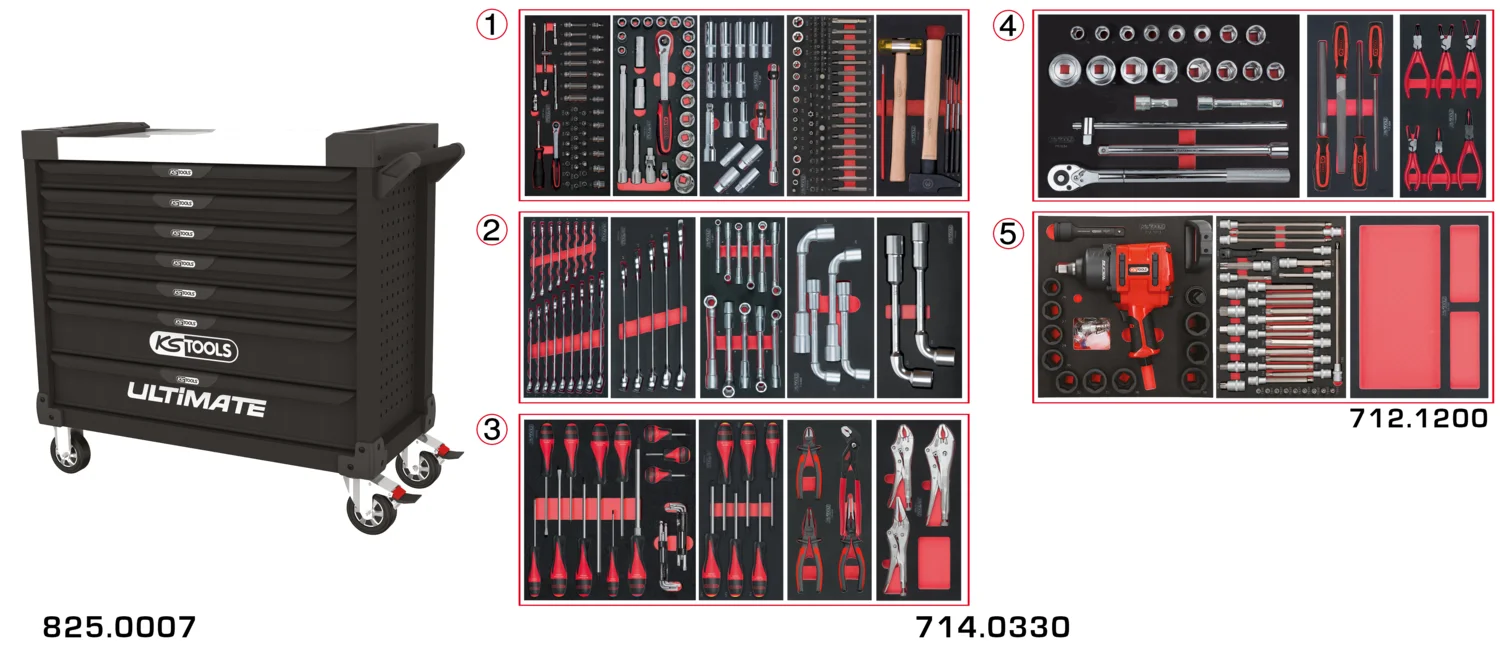 Servante ULTIMATE XL noire 7 tiroirs équipée de 354 outils image