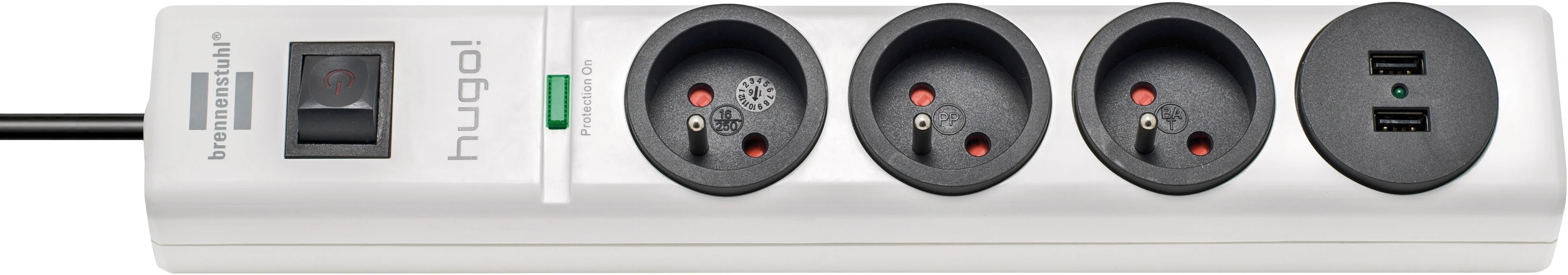 Multiprise de courant avec parasurtenseur et ports USB HUGO! 2m de câble H05VV-F 3G1,5 image