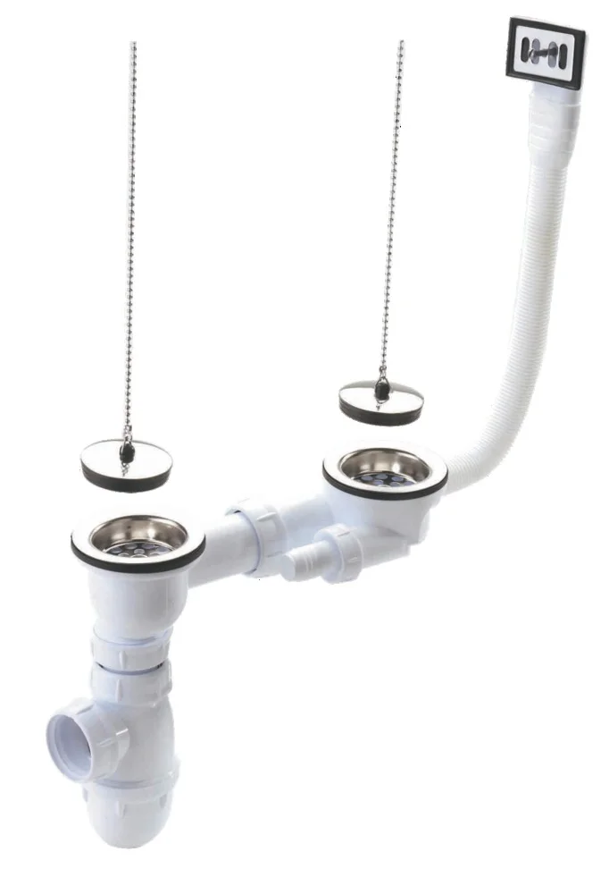 Vidage complet évier grès/synthèse 2 cuves avec siphon et trop-plein image