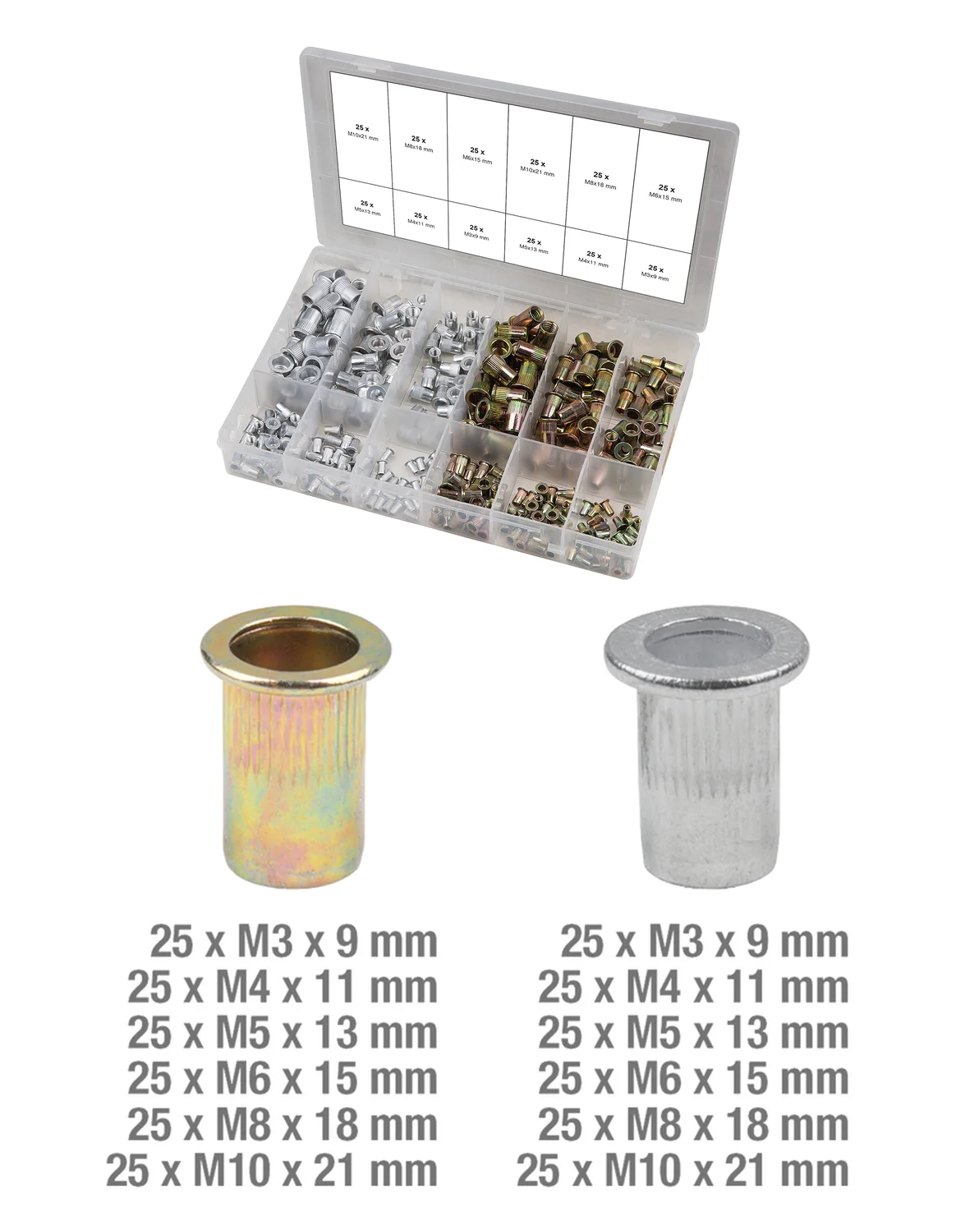 Assortiment d'inserts taraudés acier et aluminium, 300 pcs image