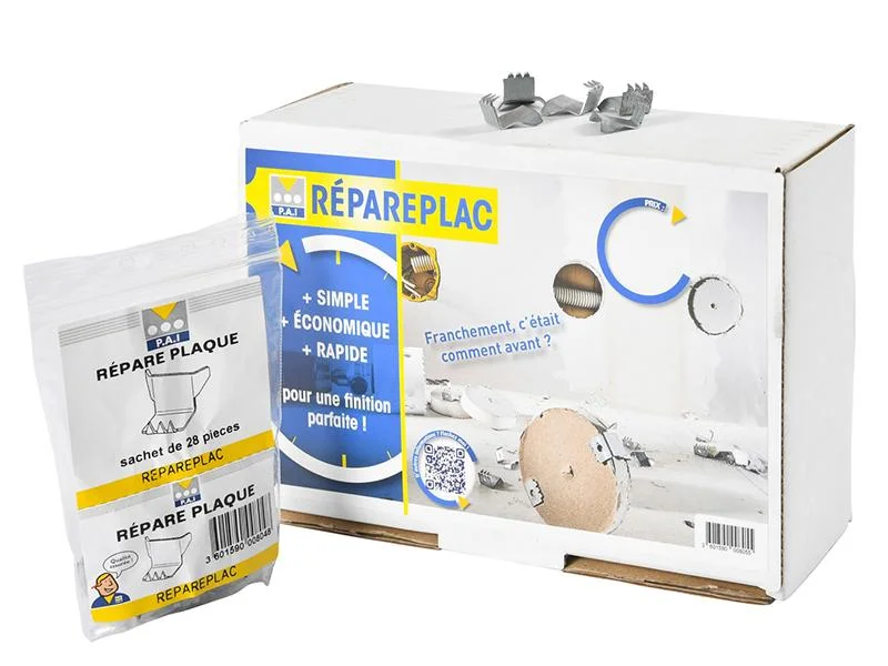 Griffe de réparation pour plaque de plâtre REPAREPLAC - acier galvanisé ep 0,75mm - Sachet de 28 image