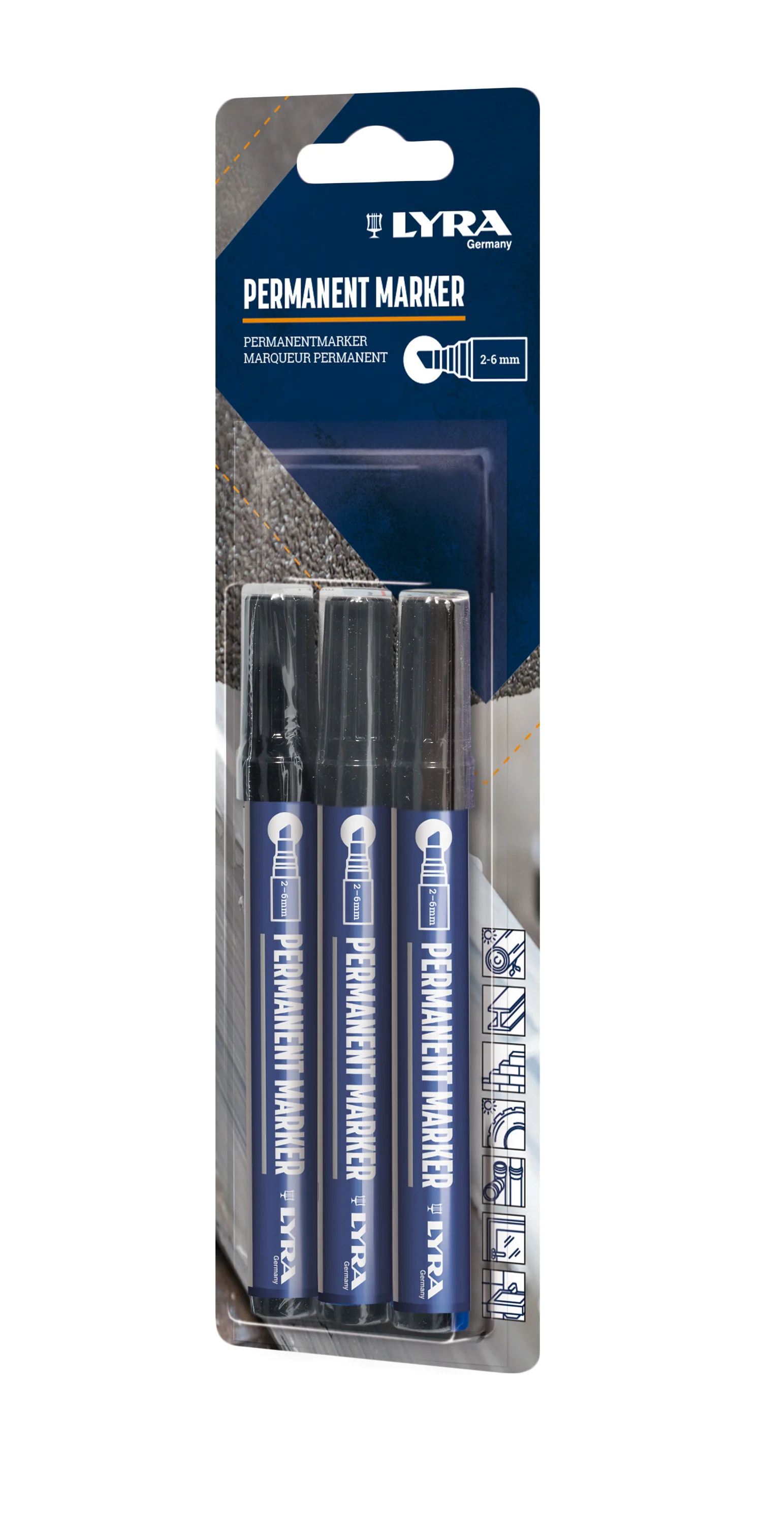 Blister 3 marqueurs permanents Noir Pointe biseautée image