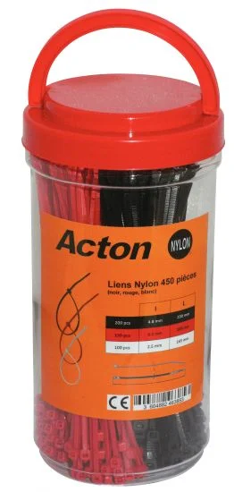 (Seau de 450) Collier de serrage noir, rouge, blanc - Nylon 6.6 image