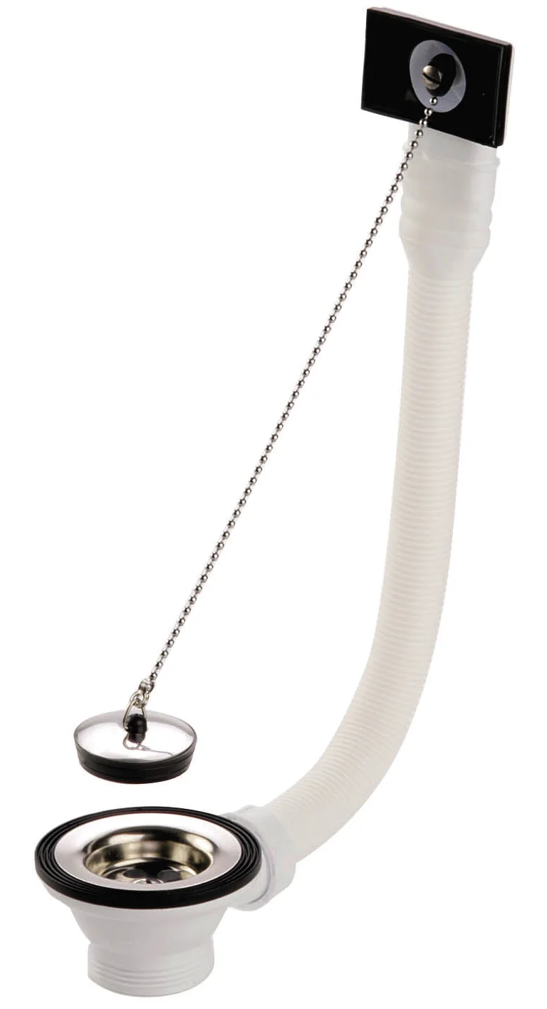 Bonde PVC évier inox avec grille inox, bouchon et châinette avec trop-plein image