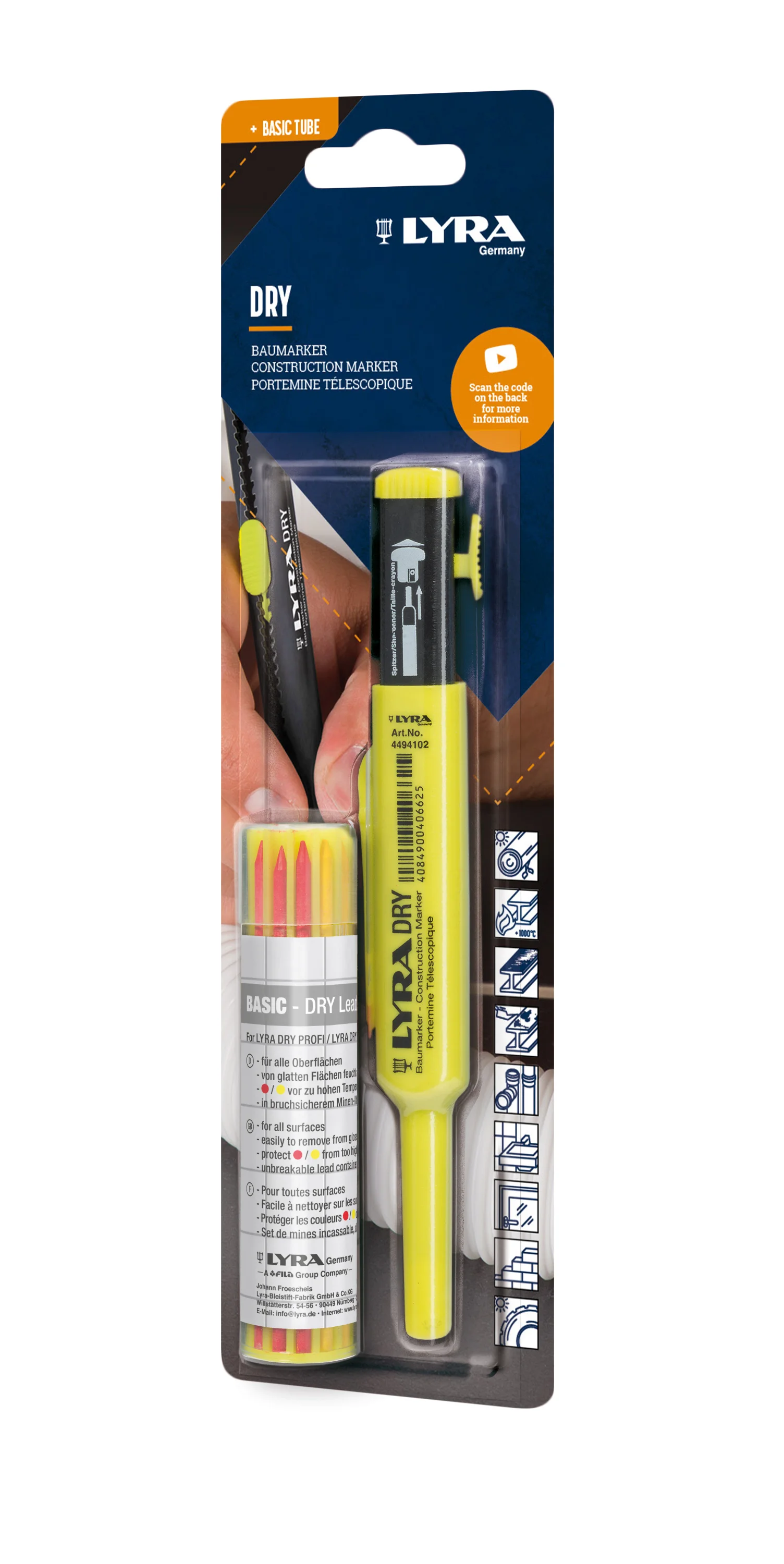 Blister 1 portemine télescopique LYRA DRY + 1 étui de 12 mines couleurs image