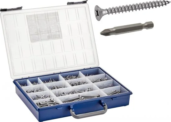 Coffret vis pour agglomere tête fraisée - Pozidrive + embouts image