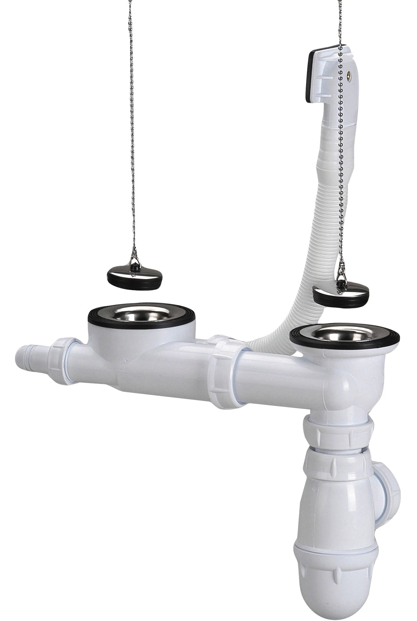 Vidage complet évier inox 2 cuves avec siphon et trop-plein image