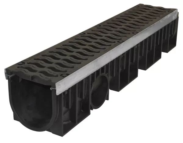 Canniveau longueur 1m avec 2 grilles fonte et feuillures en acier - Polypropylène Noir image