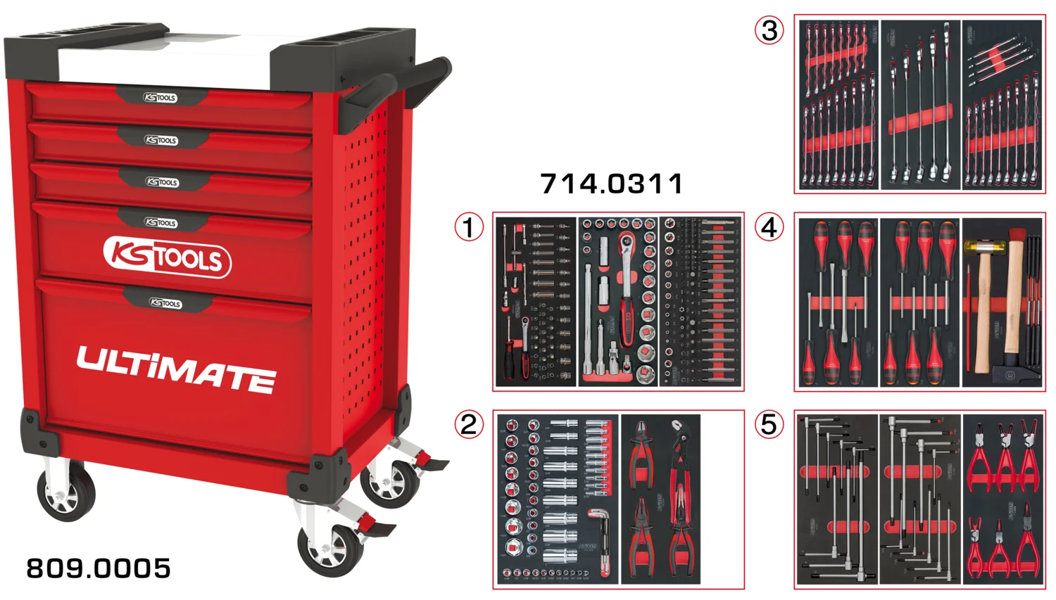 Servantes ULTIMATE 5 tiroirs équipées de 311 outils image