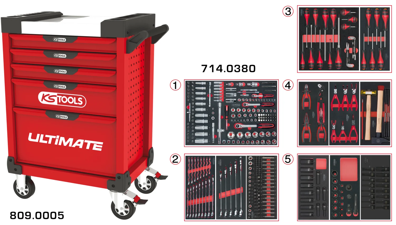 Servantes ULTIMATE 5 tiroirs équipées de 384 outils image