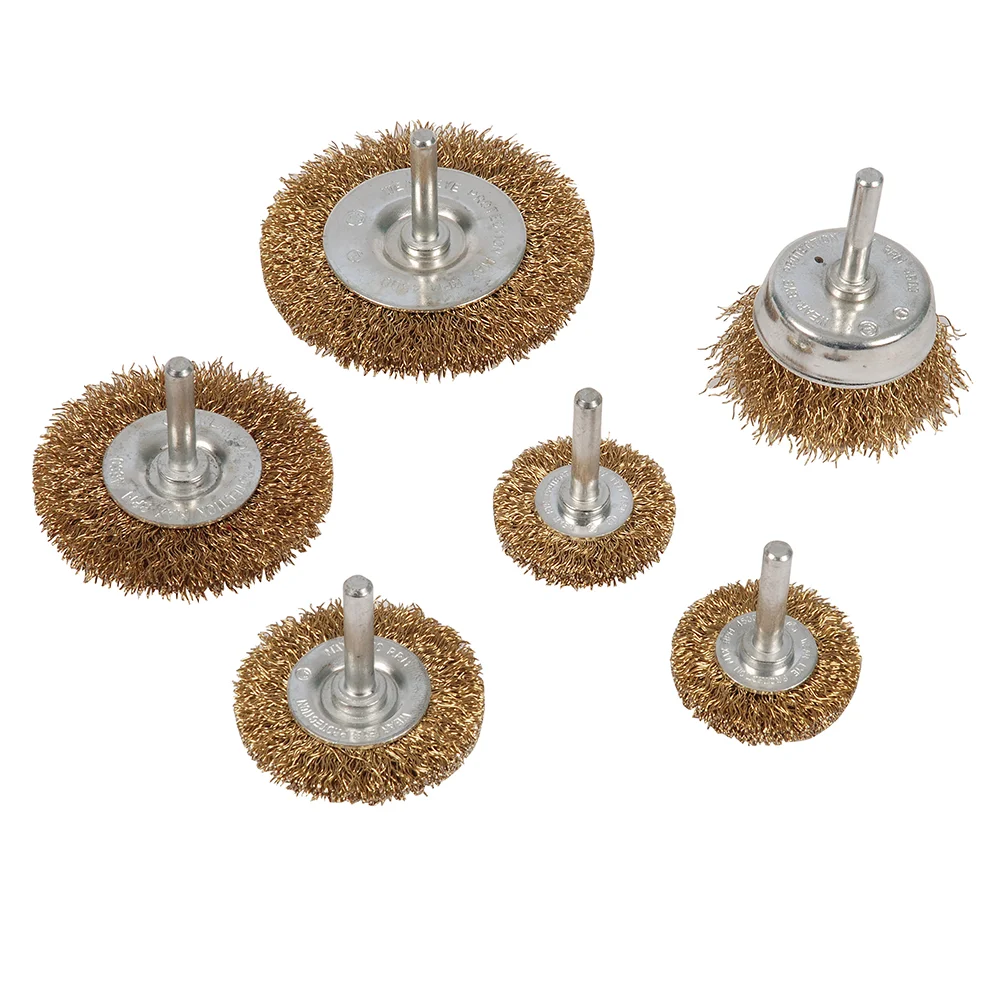 Brosses et roues à fils d'acier laitonnés - 6 pcs image