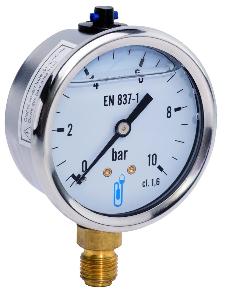 Manomètre bain d'huile inox - raccord vertical 15x21 - cadran Ø100mm image