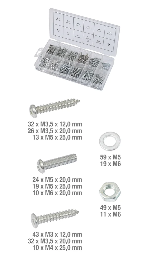Assortiment de vis pour métal et bois, de rondelles et d'écrous, 347 pcs image