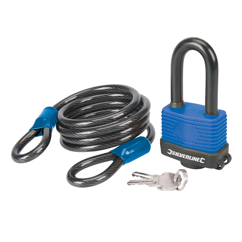 Câble de sécurité en acier et cadenas résistant aux intempéries - 2 pcs image