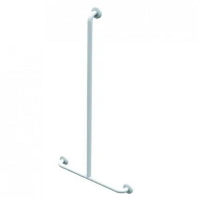 BARRE D'APPUI INOX COUVERT D'EPOXY EN T AVEC SUPPORT DOUCHETTE BLANC 600X1200MM D32MM image