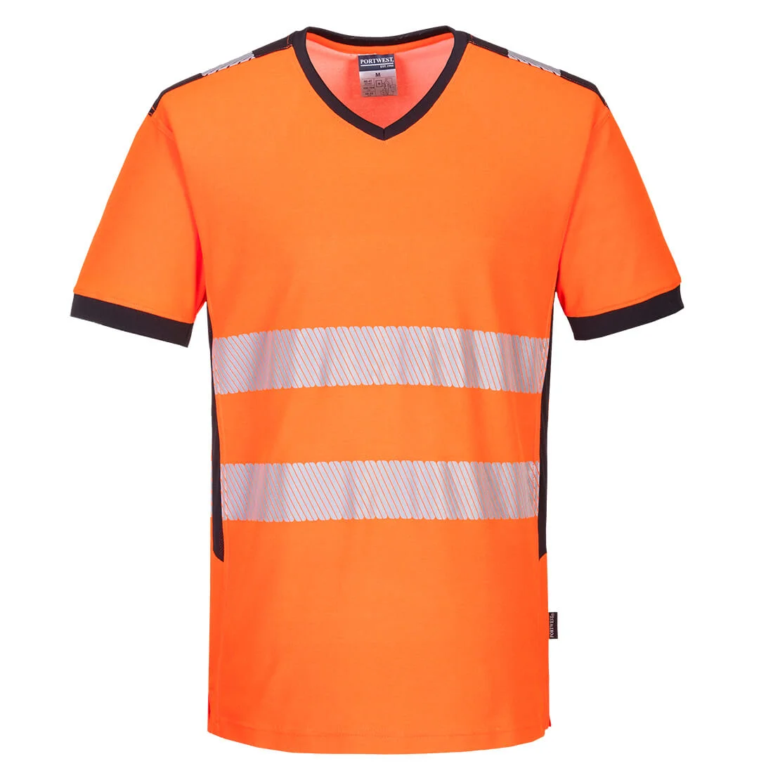 T-shirt col V PW3 Hi-Vis Orange/Noir image