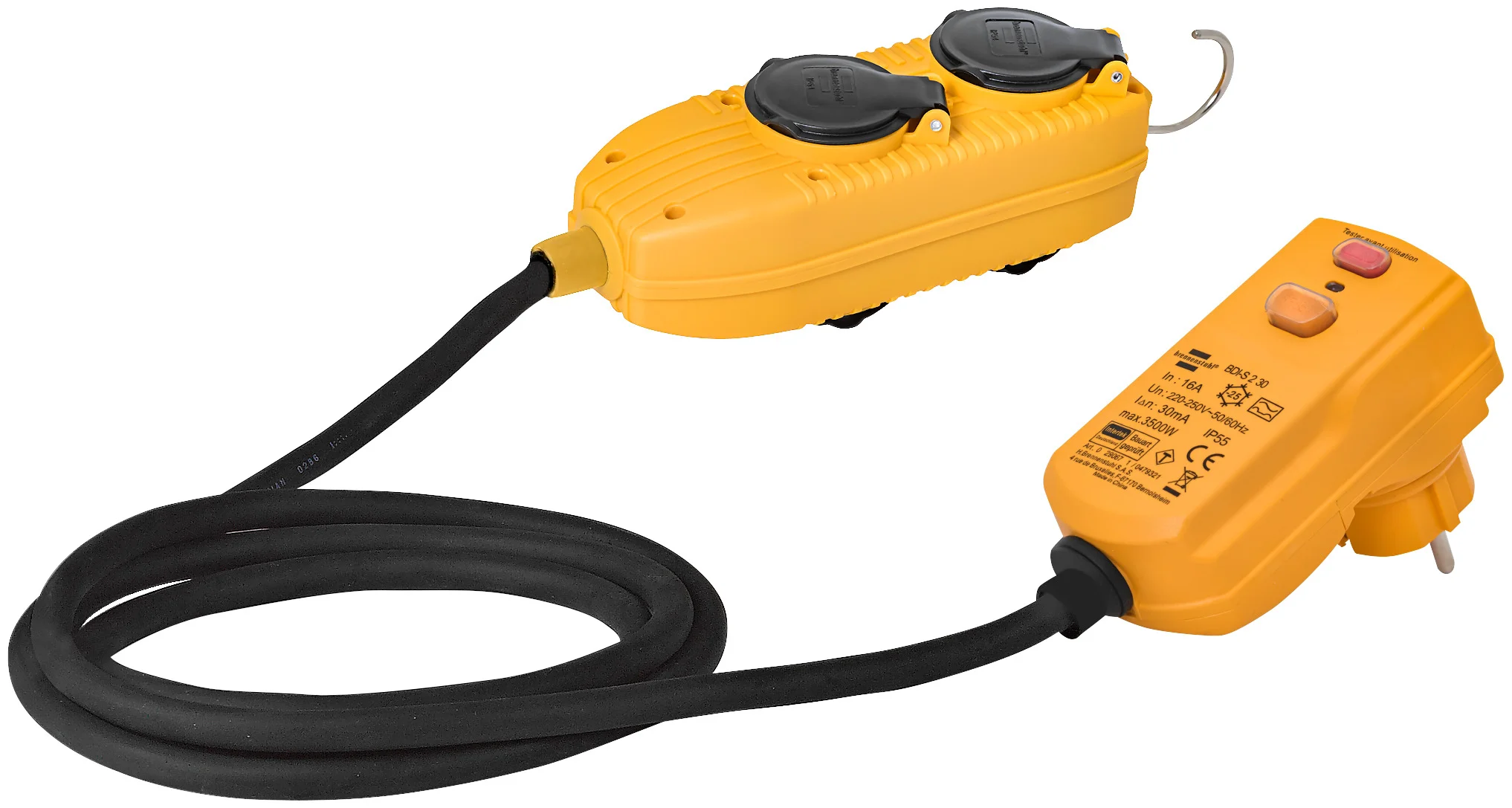 Rallonge électrique avec Powerblock 4 prises à clapets fiche 30mA H07RN-F 3G1,5 - IP44 image