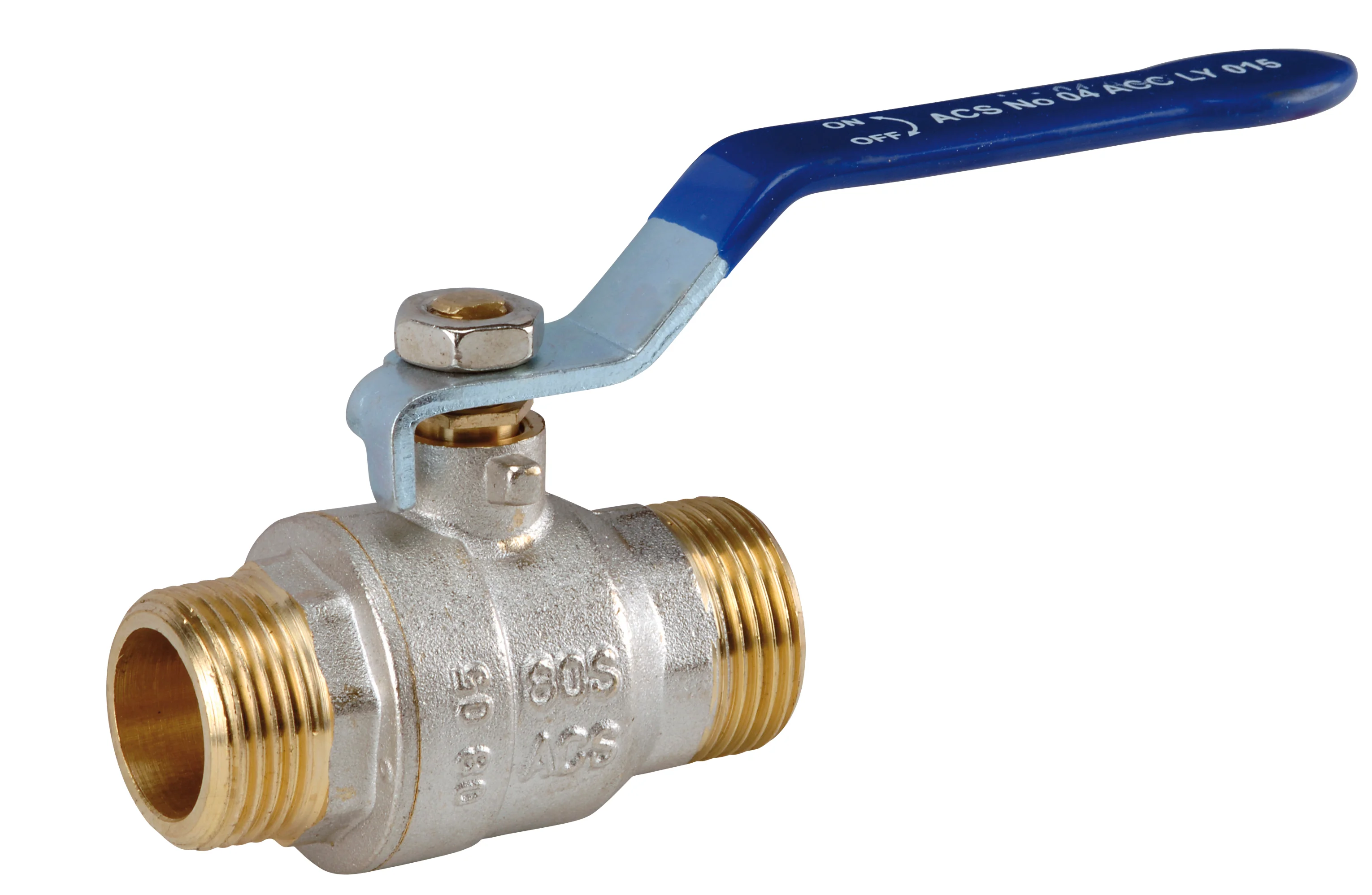 Vanne boisseau sphérique - Laiton - Male Male - Poignée plate bleue image