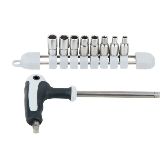 Jeu de clé à douille et douiles 1/4" INOX, 9 pièces image