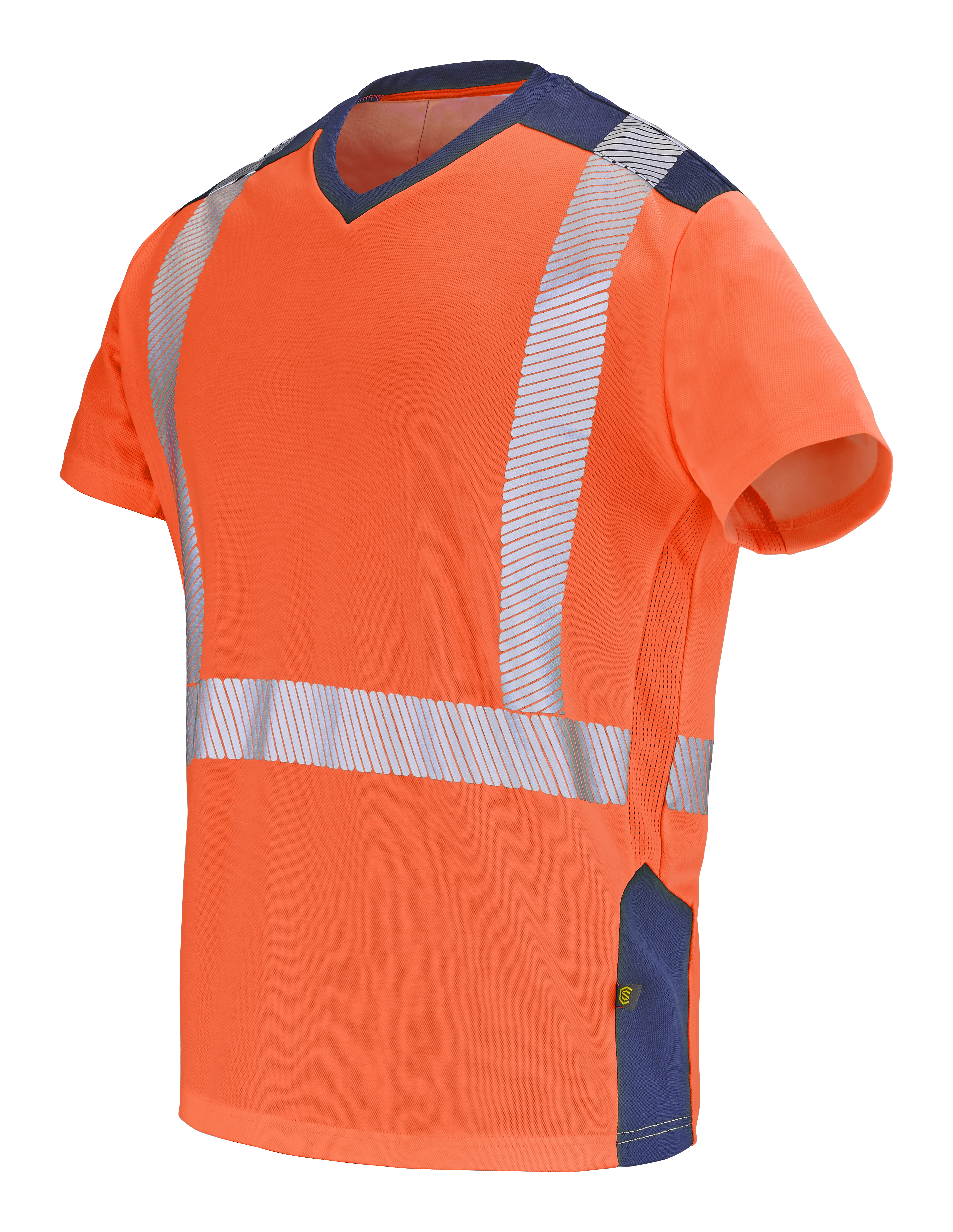 T-SHIRT MANCHES COURTES FLUO SAFE XP ORANGE FLUO/BLEU MARINE image