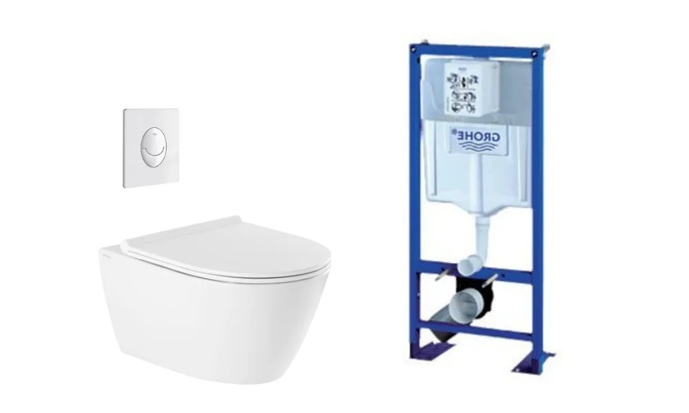 Pack WC suspendu (Bâti-support rapid SL + Cuvette WC suspendu Ancodesign sans bride + son abattant frein de chute) image