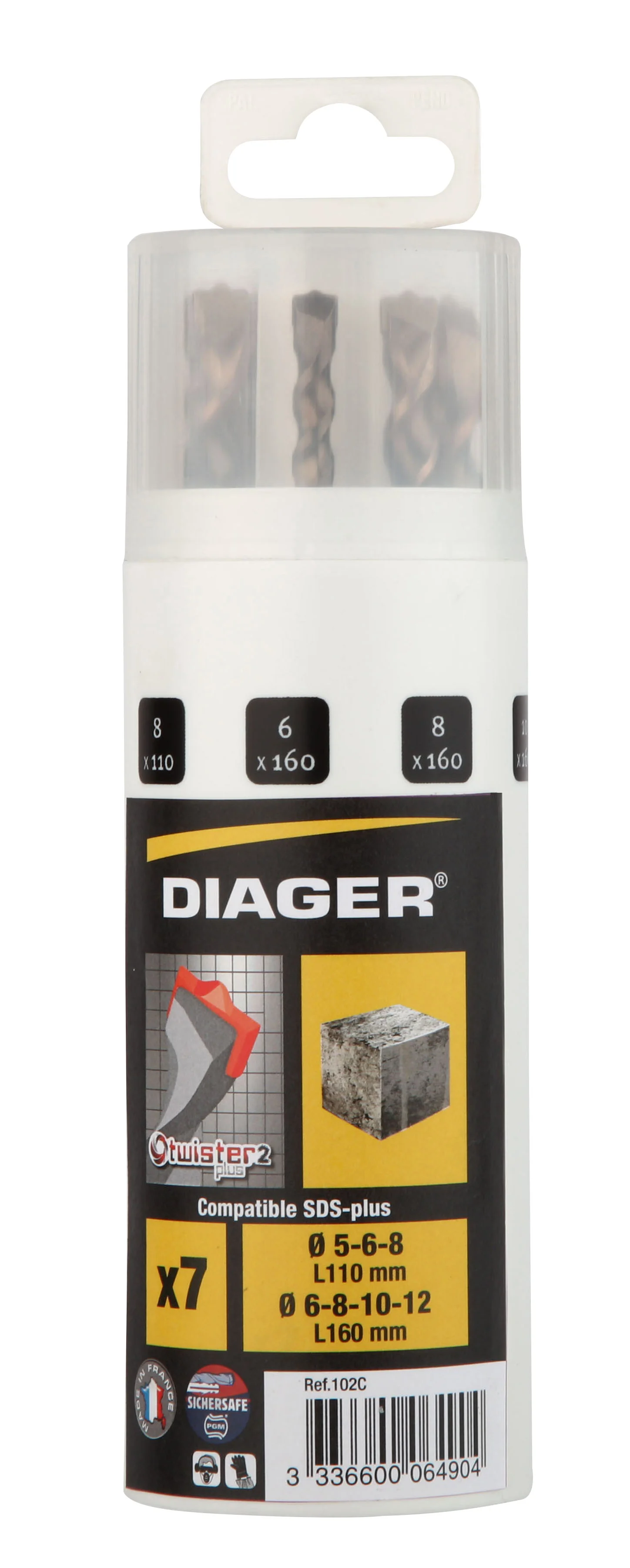 Coffret 7 forets béton TWISTER 2 taillants SDS plus - 102C image