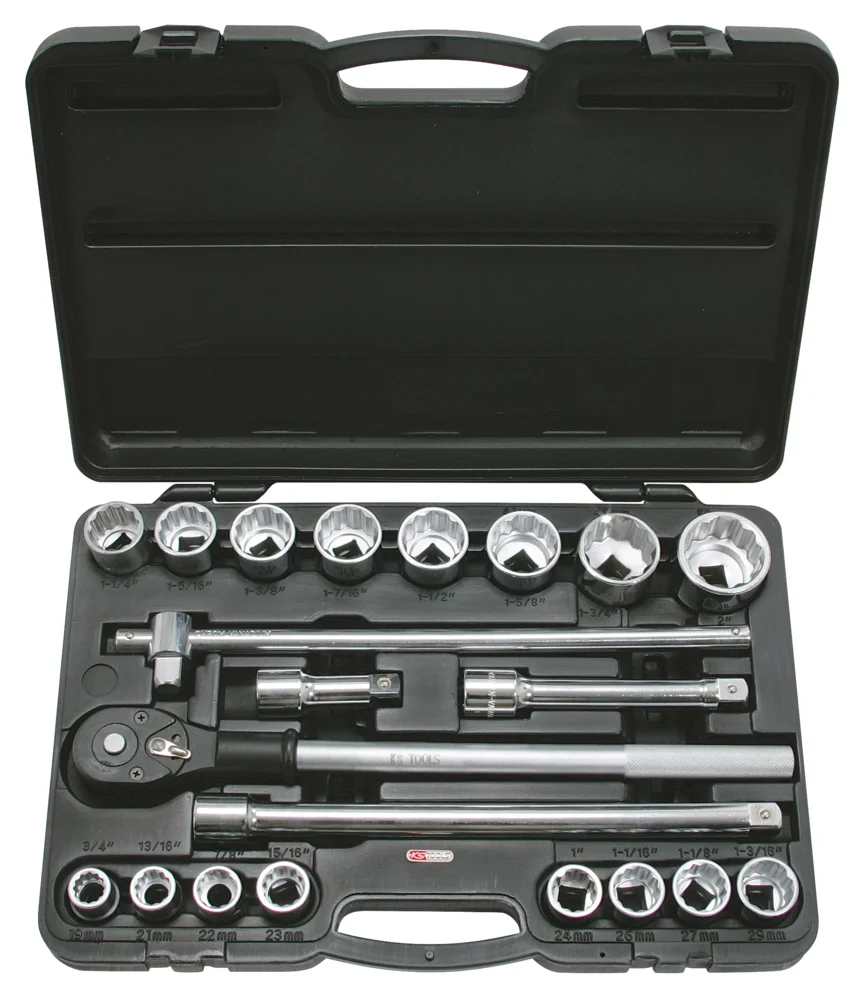 Coffret de douilles 12 pans en pouces et accessoires 3/4'', 21 pièces image