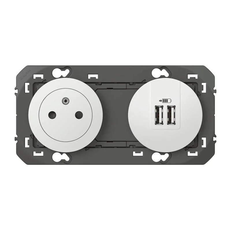 Prise de courant 2P+T + double chargeur USB Dooxie - Blanc image