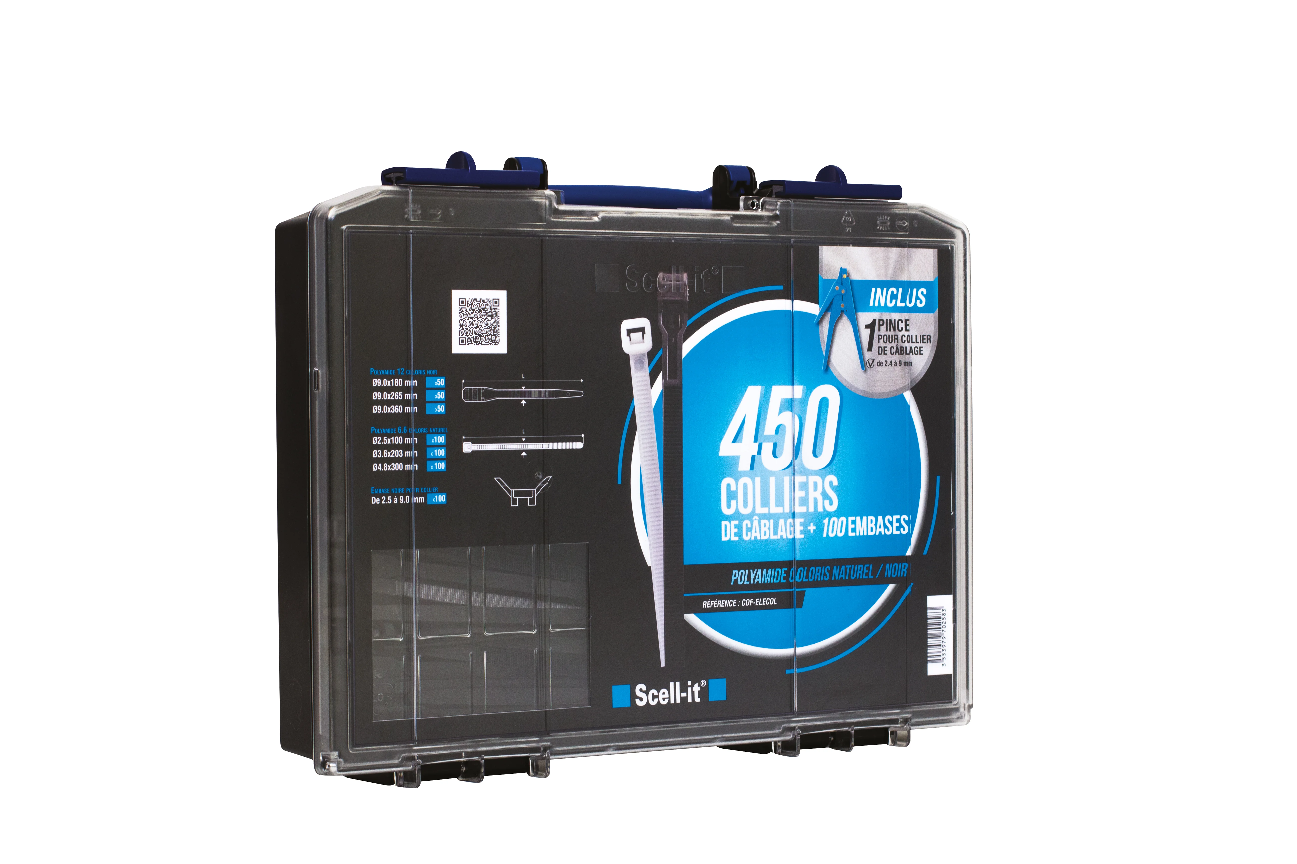 En coffret 1 pince + 450 colliers de cablâge polyamide COF-ELECOL image