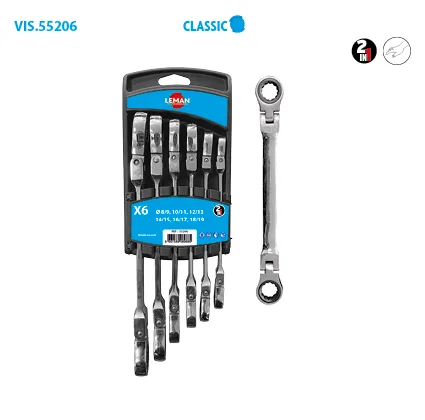 Lot de 6 clés polygonales articulées 2 EN 1 à cliquet Classic image