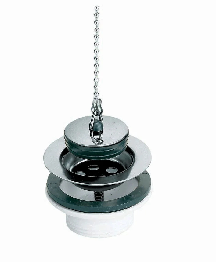 Bonde lavabo/bidet PVC avec grille inox, bouchon et chaînette image