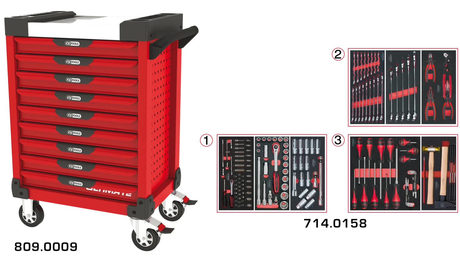 Servantes ULTIMATE 9 tiroirs équipées de 158 outils image