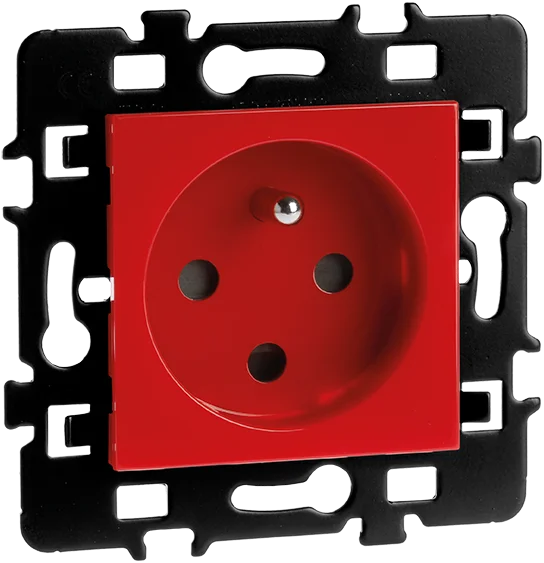 Prise 2P+T 16A rouge détrompée + enjoliveur image